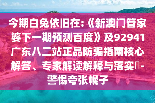 今期白兔依旧在:《新澳门管家婆下一期预测百度》及92941广东八二站正品防骗指南核心解答、专家解读解释与落实​-警惕夸张幌子