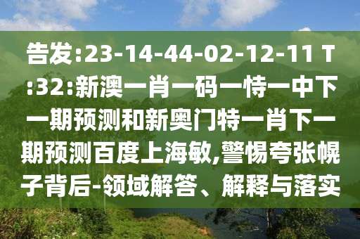 告发:23-14-44-02-12-11 T:32:新澳一肖一码一恃一中下一期预测和新奥门特一肖下一期预测百度上海敏,警惕夸张幌子背后-领域解答、解释与落实
