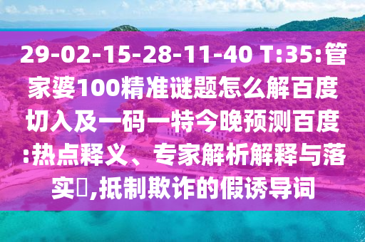 29-02-15-28-11-40 T:35:管家婆100精准谜题怎么解百度切入及一码一特今晚预测百度:热点释义、专家解析解释与落实,抵制欺诈的假诱导词
