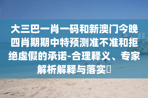 大三巴一肖一码和新澳门今晚四肖期期中特预测准不准和拒绝虚假的承诺-合理释义、专家解析解释与落实