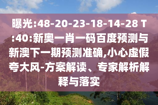 曝光:48-20-23-18-14-28 T:40:新奥一肖一码百度预测与新澳下一期预测准确,小心虚假夸大风-方案解读、专家解析解释与落实