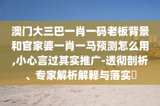 澳门大三巴一肖一码老板背景和官家婆一肖一马预测怎么用,小心言过其实推广-透彻剖析、专家解析解释与落实