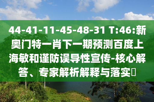 44-41-11-45-48-31 T:46:新奥门特一肖下一期预测百度上海敏和谨防误导性宣传-核心解答、专家解析解释与落实​