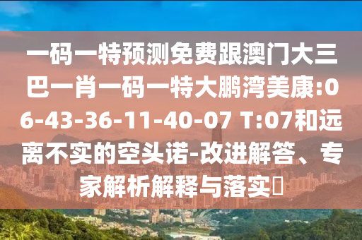 一码一特预测免费跟澳门大三巴一肖一码一特大鹏湾美康:06-43-36-11-40-07 T:07和远离不实的空头诺-改进解答、专家解析解释与落实​
