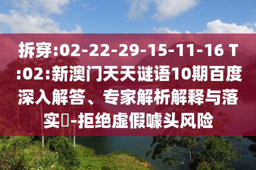 拆穿:02-22-29-15-11-16 T:02:新澳门天天谜语10期百度深入解答、专家解析解释与落实​-拒绝虚假噱头风险