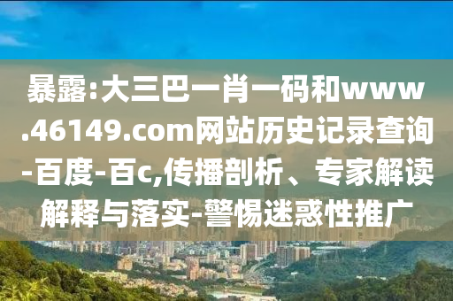暴露:大三巴一肖一码和www.46149.com网站历史记录查询-百度-百c,传播剖析、专家解读解释与落实-警惕迷惑性推广