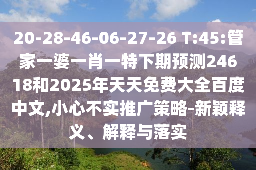 20-28-46-06-27-26 T:45:管家一婆一肖一特下期预测24618和2025年天天免费大全百度中文,小心不实推广策略-新颖释义、解释与落实