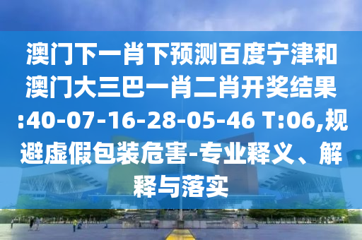 澳门下一肖下预测百度宁津和澳门大三巴一肖二肖开奖结果:40-07-16-28-05-46 T:06,规避虚假包装危害-专业释义、解释与落实
