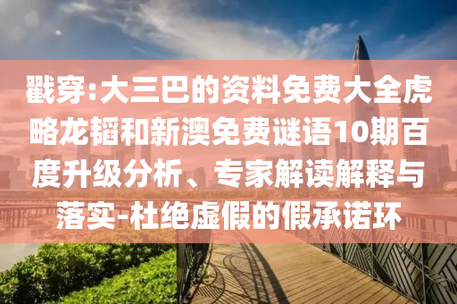 戳穿:大三巴的资料免费大全虎略龙韬和新澳免费谜语10期百度升级分析、专家解读解释与落实-杜绝虚假的假承诺环