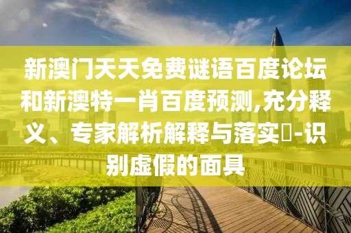 新澳门天天免费谜语百度论坛和新澳特一肖百度预测,充分释义、专家解析解释与落实-识别虚假的面具