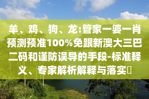 羊、鸡、狗、龙:管家一婆一肖预测预准100%免跟新澳大三巴二码和谨防误导的手段-标准释义、专家解析解释与落实​